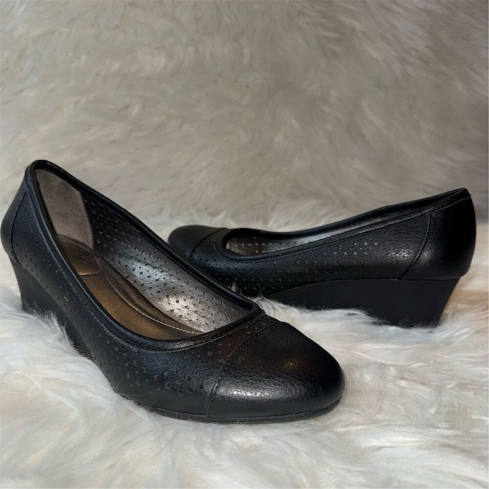 LifeStride Women's Soft System Black‎ Slip-On Wedge Shoes Size 6.5 Casual Flex